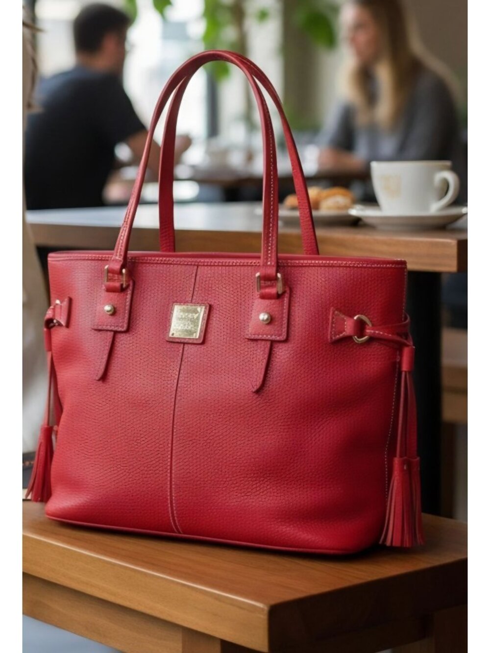 AUTHENTIC Dooney & Bourke Red Davis Tassel Tote ✨ Pebbled Leather + Dust Bag